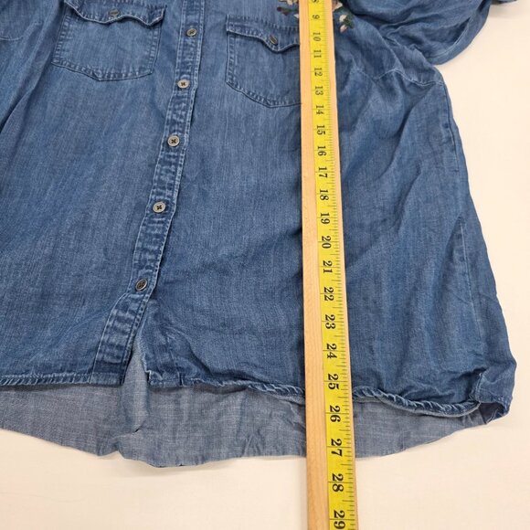 Style & Co Blue Chambray Embroidered Button-Up Shirt Lace-Up Back 1X Boho - Picture 14 of 14